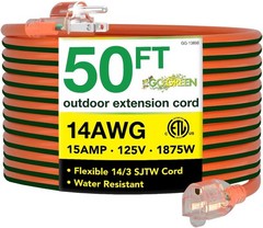 Go Green Power Inc. 14/3 50ft Outdoor Lighted Extension Cord – Heavy Duty, Contr