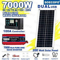 7000W Solar Kit | 200W Panel + 100A Controller | 12V to 110V/220V AC Inverter