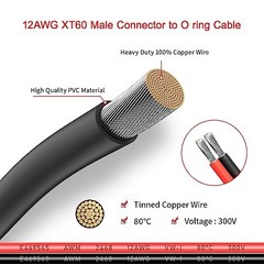XT60 to O Ring Terminal Cable Connector Cable 10FT 12AWG XT60 Male to O Ring