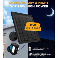 Solar Panel Ring Camera Battery 8W Fast Charging Waterproof Durable 360° Mount