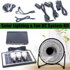 Solar Power Panel Kit Outdoor Camping USB Charging System W/ LED Light & 8″ Fan