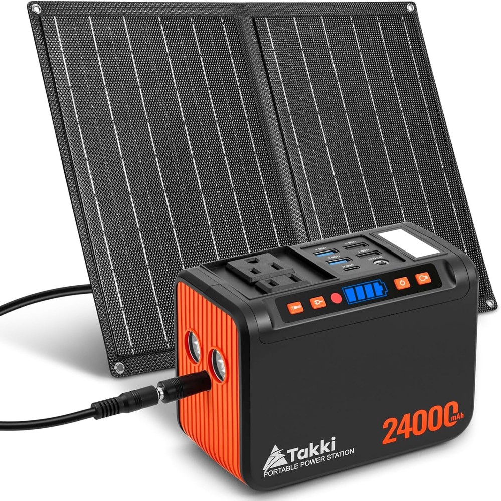 Takki Solar Generator 120W Peak Portable Power Station with 21W Solar Panel 88.8