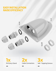 White Solar Double Cable Entry Gland Box, RV Roof Waterproof ABS Solar Entry Hou