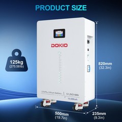 DOKIO 51.2V 314Ah LiFePO4 Lithium Battery Vertical Standing Home Solar Backup
