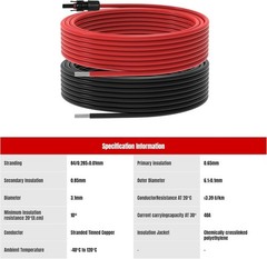 Solar Panel Extension Cable – 10AWG 40FT Solar Wire Cord 10 Gauge PV Wire