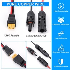 10 ft 12AWG XT60 Female to Solar Connector Extension Cable Wire Solar Generator