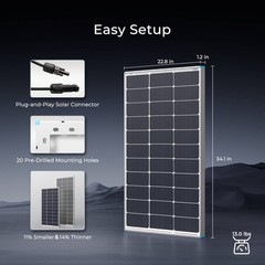 Renogy 16BB N-Type 12V 100W Solar Panel with Mounting Z Brackets Open Box