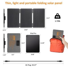30W Foldable Solar Panel with Type-C USB 3.0 and DC Outputs 23.1% High Effici…