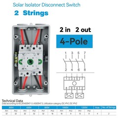 Solar Disconnect Switch 4-Pole DC 1500V 32A Isolator Solar Switch with Enclos…