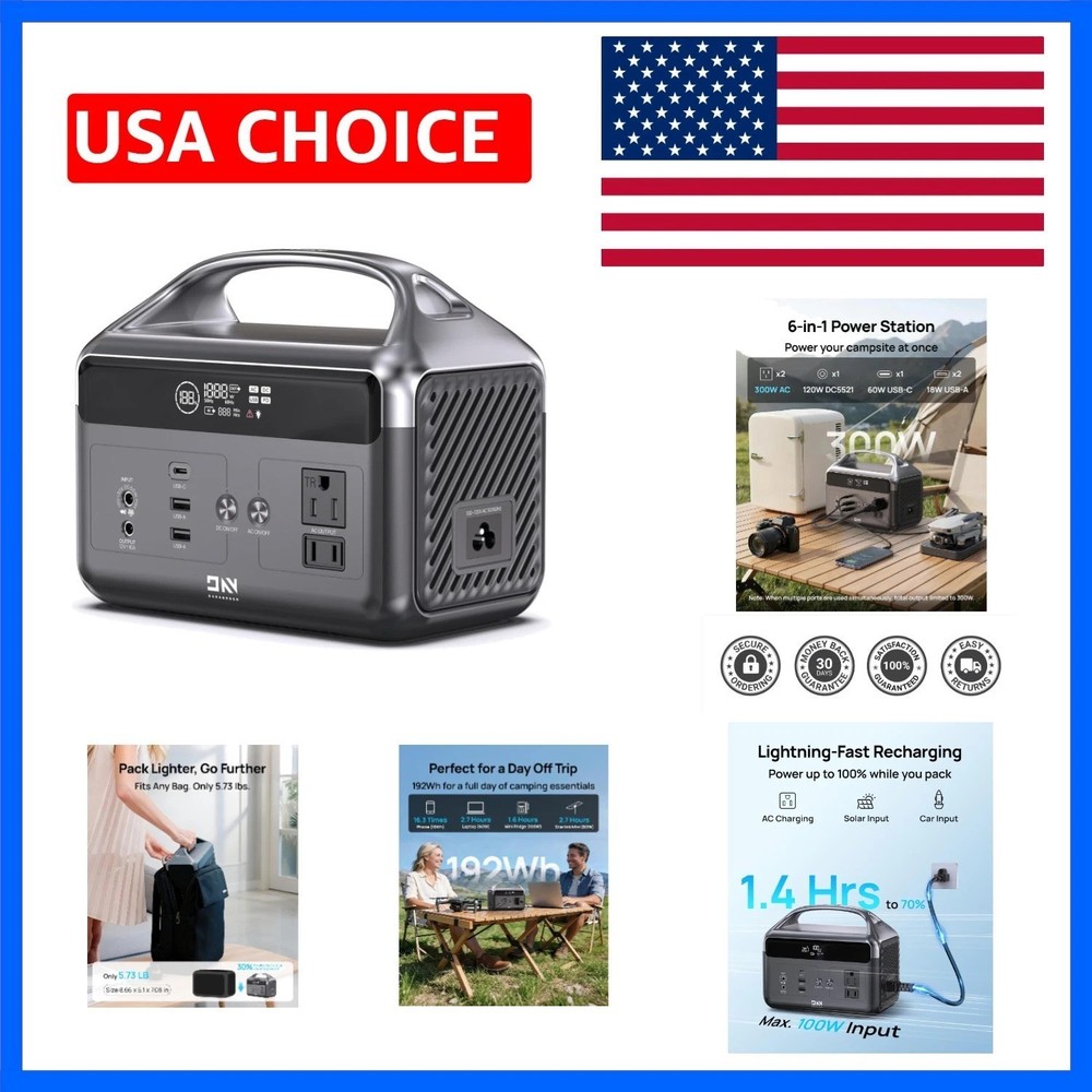 Portable Power Station, 192Wh LiFePO4 Battery Backup Solar Generator with w/2…