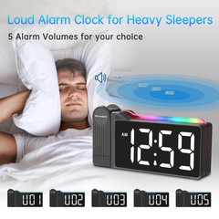 Peakeep Projection Alarm Clock for Bedroom Ceiling 180° Rotatable, Loud for