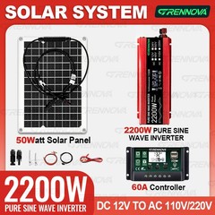 Grennova 2200W Solar Power Kit 50W Panel 12 To 110/220V Inverter 60A Controller
