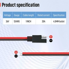 SKARORING QCEC-001 8-Pack 1 ft 12AWG 2-Pin SAE Quick Connector Extension Cable