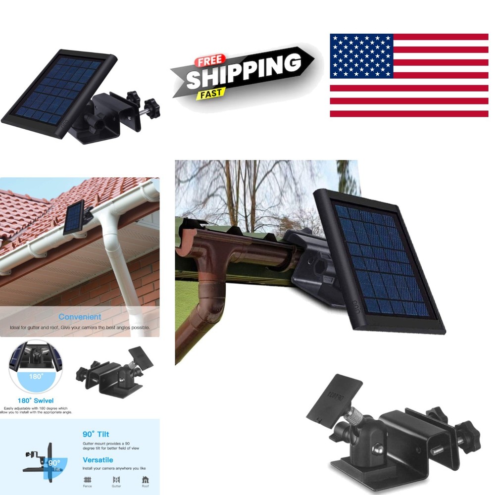 Gutter Mount for Solar Panels Adjustable Aluminum Alloy Black Easy Installation