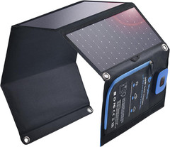Portable Solar Charger 28W with Digital Ammeter,25.4% High-Efficiency, USB-A/USB