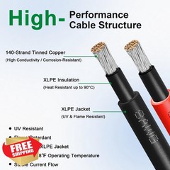 XRDS-RF Solar Extension Cable 8AWG 3FT Red Black 2pk