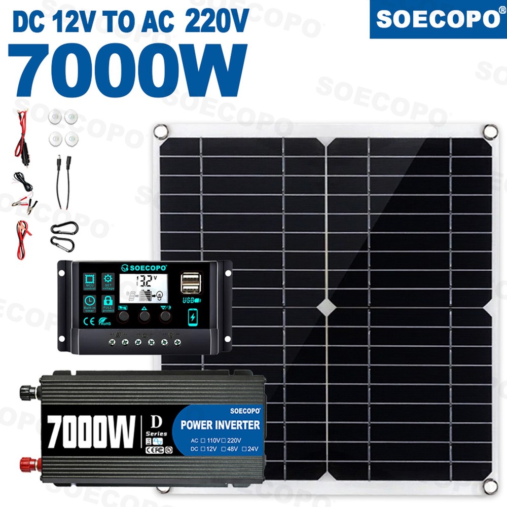7000W Solar System Kit 12V To 110V Off-Grid Inverter System 100A Controller US9w
