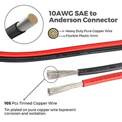 Solar SAE Cable 10AWG Extension Anderson Connector 2 Ft