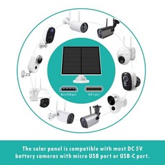 5W Solar Panel Charger for Outdoor Security Camera, IP65 Waterproof, 9.8ft Cable