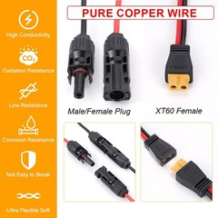12 AWG 20 ft XT60 Female to Solar Connector Solar Panel Extension Charging Cable