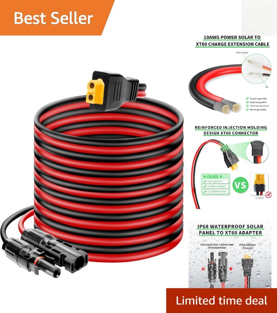 50FT 10AWG XT60 Solar Connector Cable – Durable & Waterproof Charging Solution