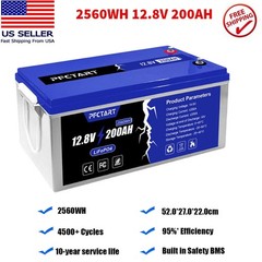PFCTART 12V 200AH LiFePO4 Deep Cycle Lithium Battery for RV Camping Off-Grid Car