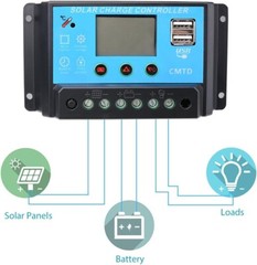 Sunix 20A 12V/24V Solar Charge Controller Charge Regulator Intelligent, USB Port