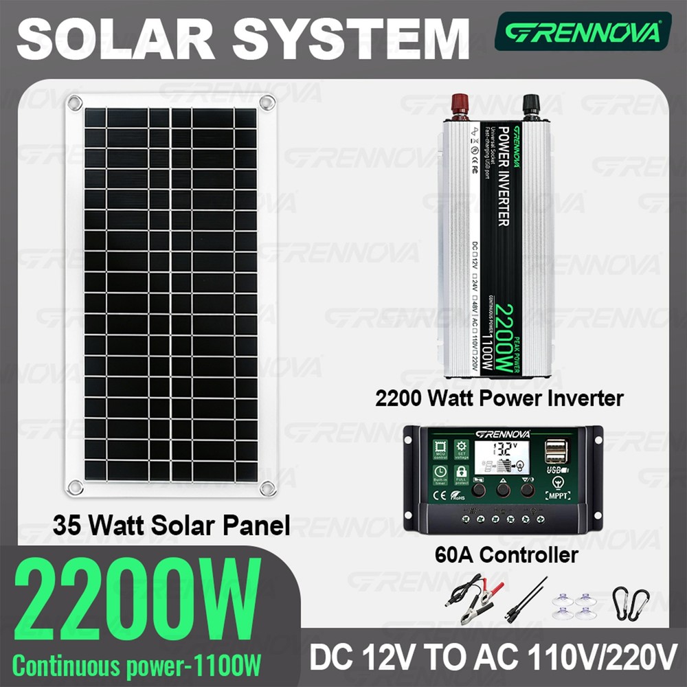 Grennova 2200W Eco Solar Kit 60A MPPT Off-Grid Home RV Backup