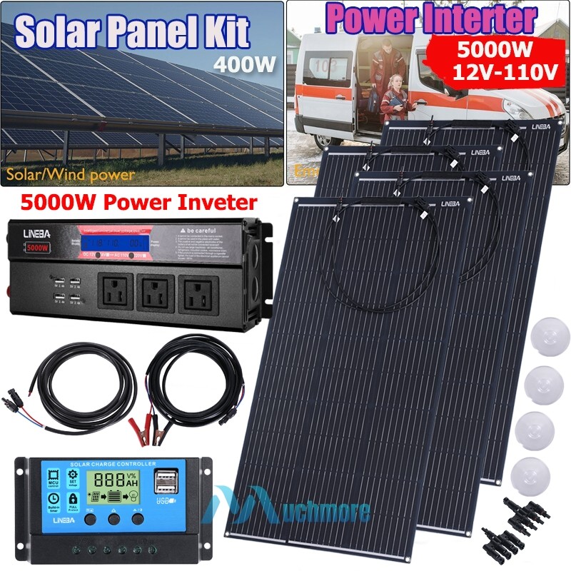 5000W Complete Solar Panel Kit Power Inverter Generator 30A 110V RV Grid System