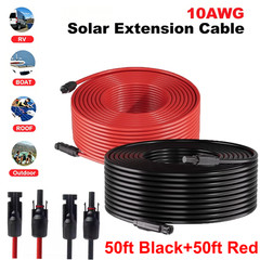 100FT 10 AWG Solar Panel Extension Cable PV Wire +Pair Solar Connectors 6mm²