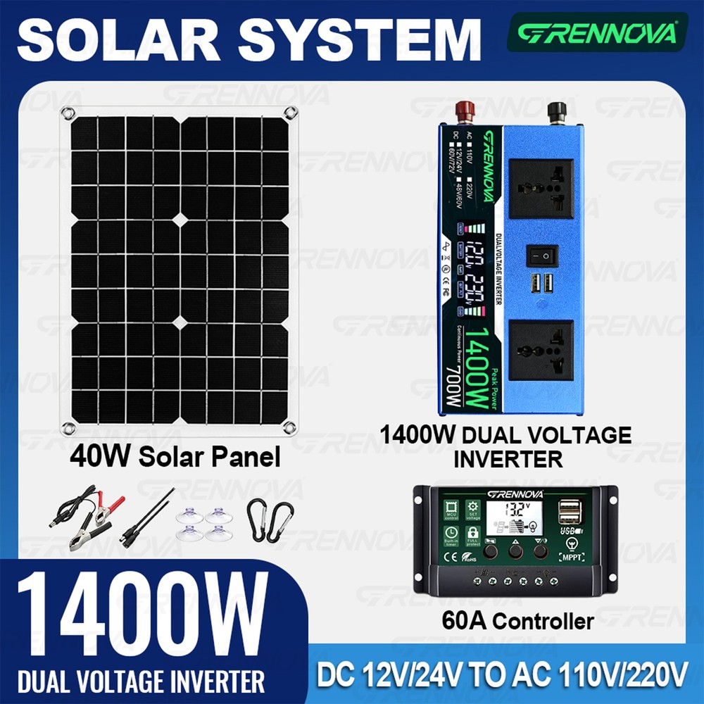 Grennova 1400W Solar Kit 60A MPPT Dual Voltage Off-Grid Home Backup Power