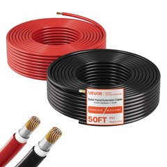 VEVOR Solar Panel Wire 50 ft Black + Red 10 AWG Tinned Copper Extension Cable