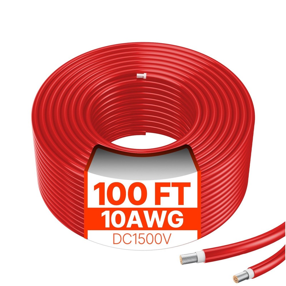 100FT 10AWG 6mm² Red PV Cable Extension Weatherproof for Solar