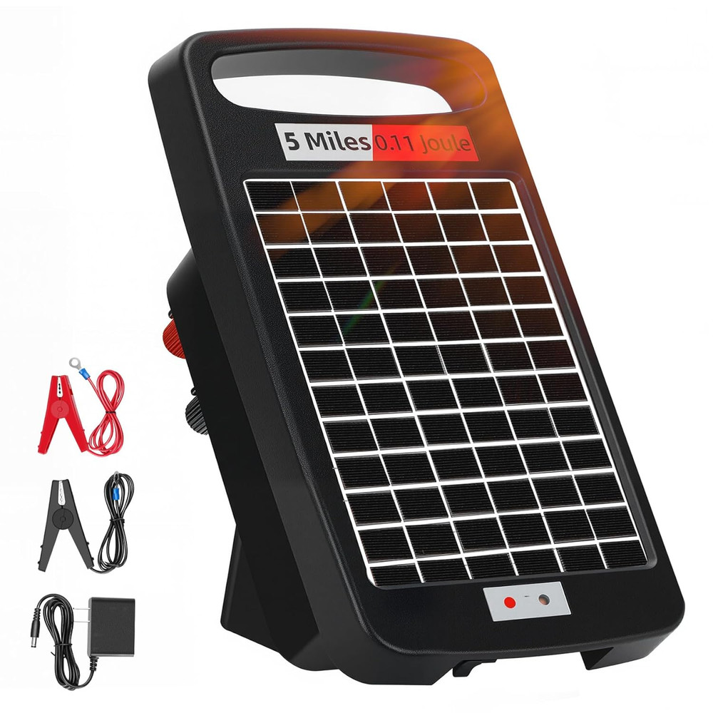 5 Miles Solar Powered Electric Fence Charger – 0.11J Output, 24/7 Day/Night Prot