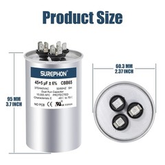 CBB65 Capacitor for ac 45/5 uf 45+5 MFD ±6% Run Dual 370-440 Volt, Works fo