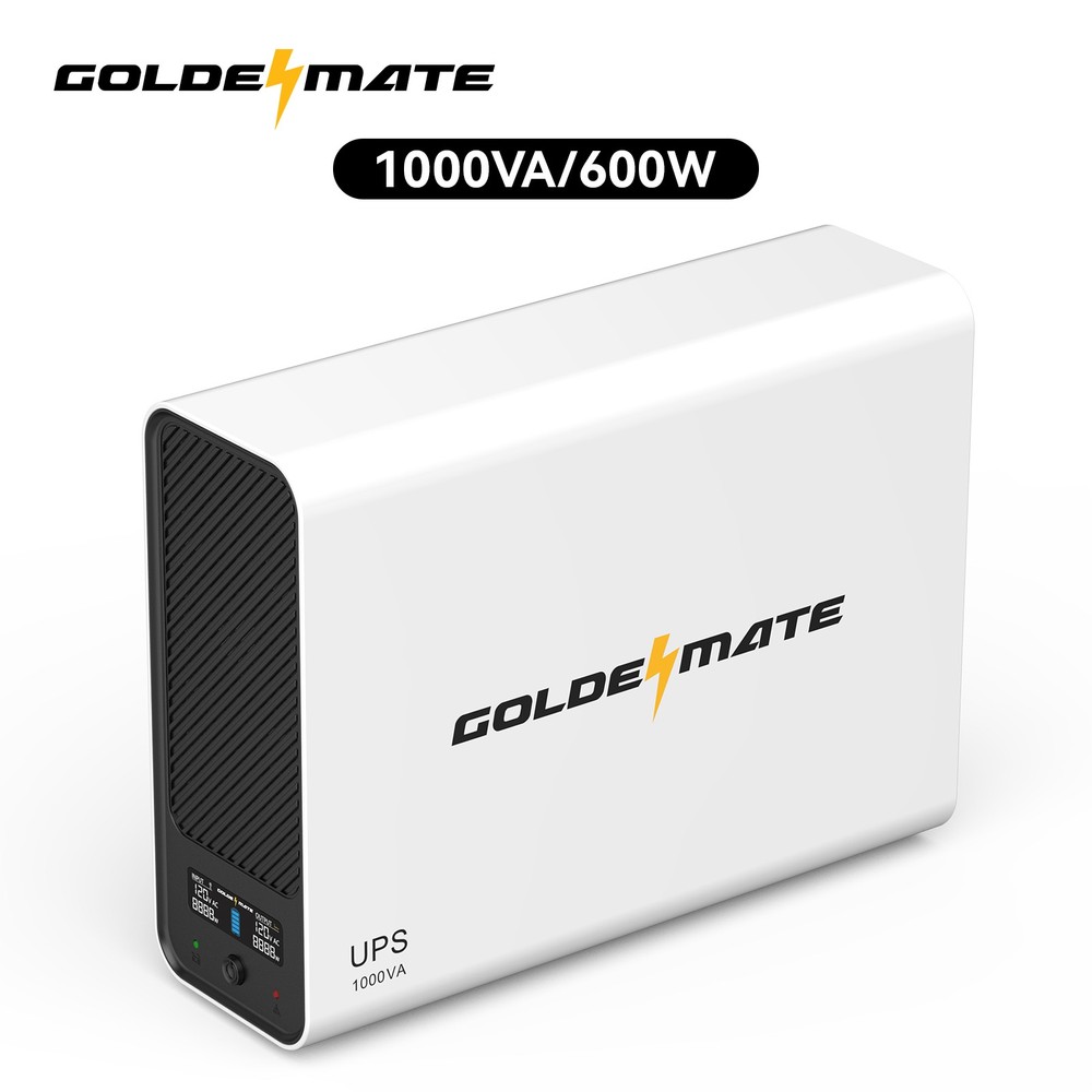 Goldenmate 1000VA 600W LiFePO4 Battery Backup UPS, Pure Sine Wave Surge Protect