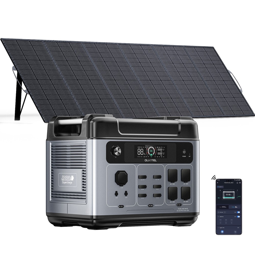 Solar Generator 2048Wh Portable PowerStation Emergency LiFePO4 2400W OUKITEL UPS