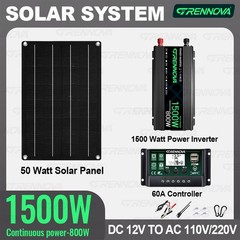 Grennova 1500W Solar DIY Kit 60A MPPT 50W Panel Off-Grid RV Camping Power