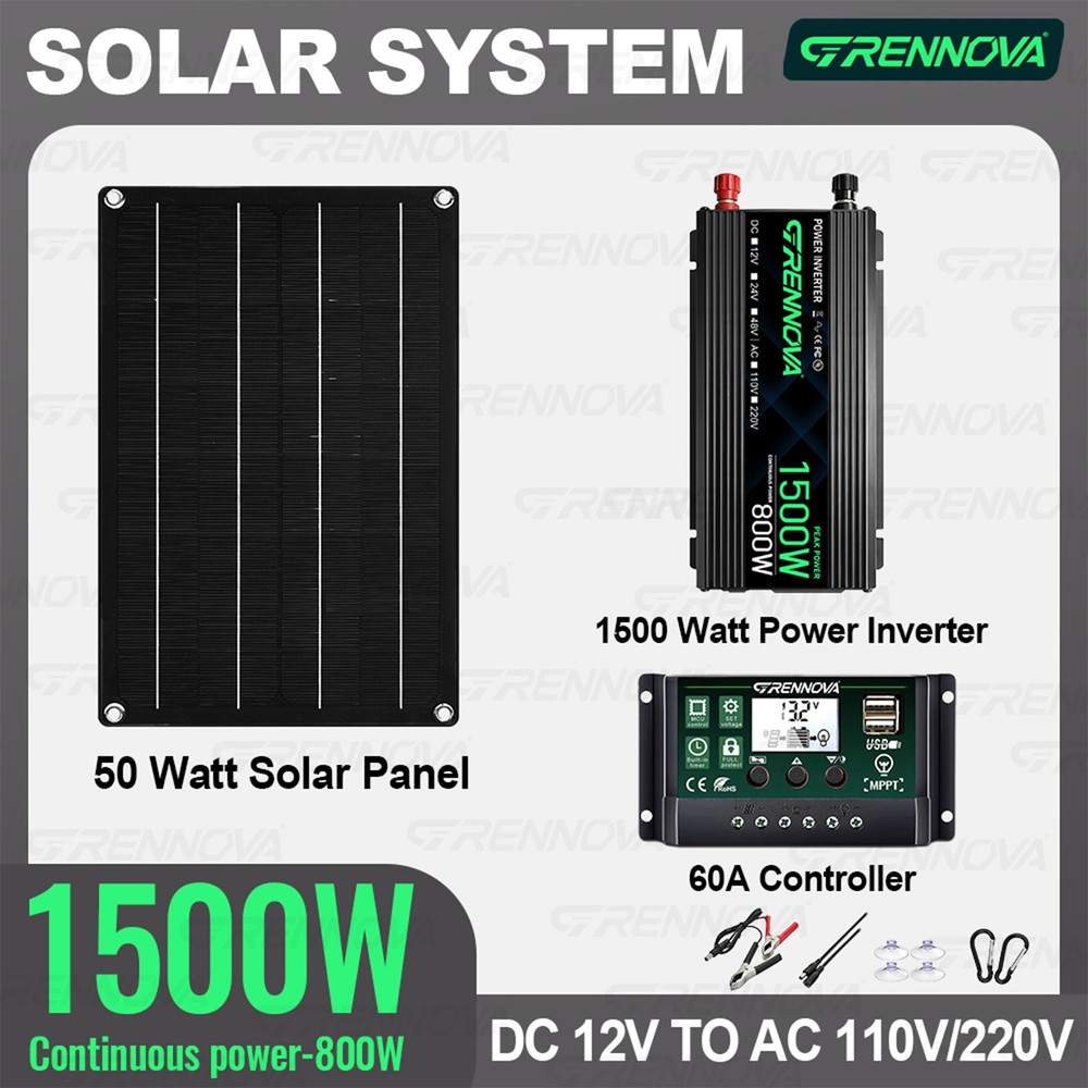 Grennova 1500W Solar DIY Kit 60A MPPT 50W Panel Off-Grid RV Camping Power