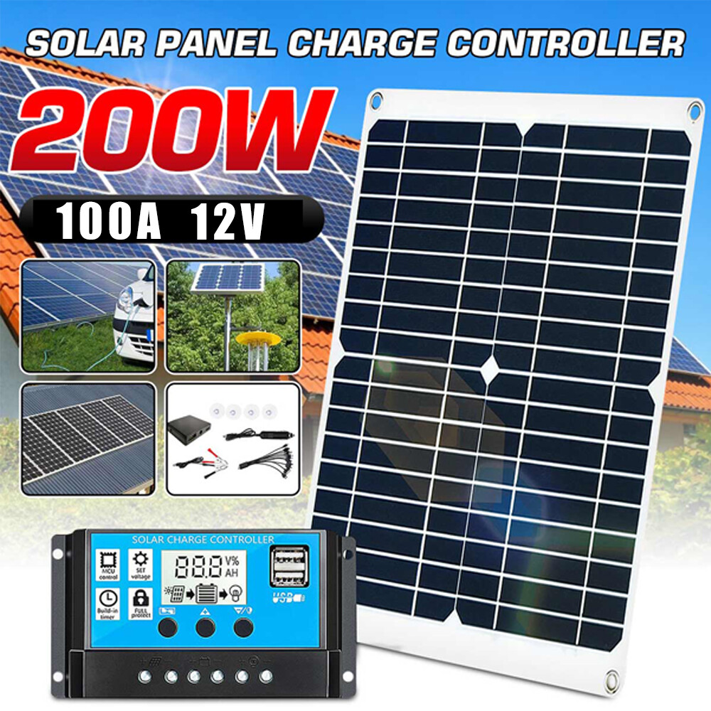 200W Solar Panel Kit 12V 100A Battery Charger Controller For Car RV Caravan Boat