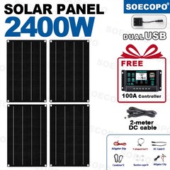 2400W 4-Panel Solar Kit – 100A Controller + Y-Cable/Suction Cups Home/Outdoor