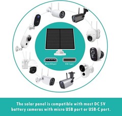 5W Waterproof Solar Panel Charger for Outdoor Security Cameras, 360° Adjustable