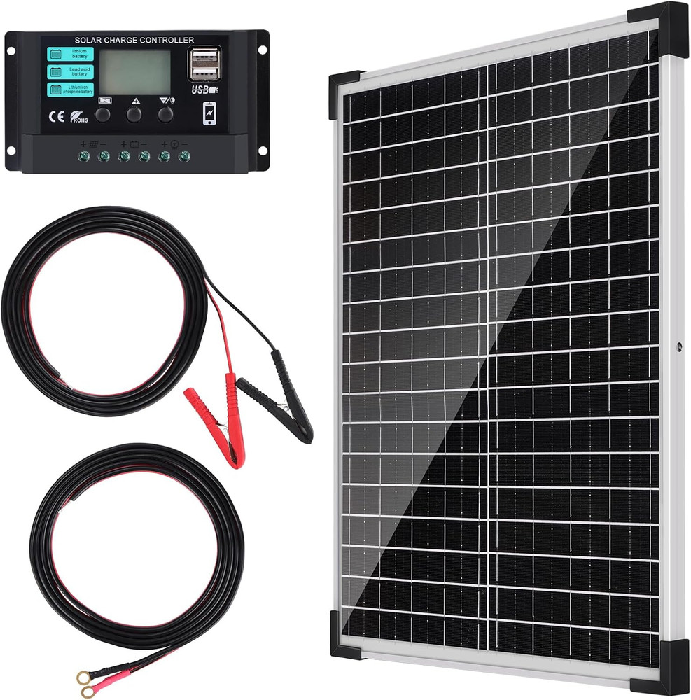 Solar Panel Kit 25W 12V Monocrystalline Battery Maintainer With10A Solar Charge
