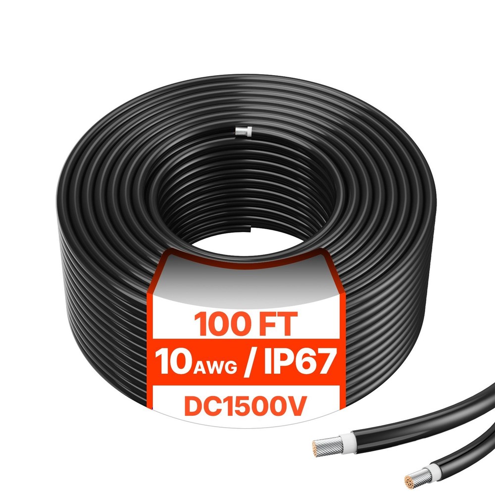 100FT 10AWG 6mm2 Solar Cable Waterproof Black for Off-Grid