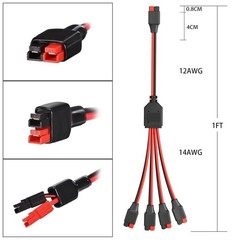 12AWG Anderson Y Splitter Cable with 45 amp Powerpole 1FT,1 to 2/4