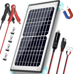10W 12V Magnetic Solar Battery Trickle Charger Maintainer, Built-In MPPT Intelli