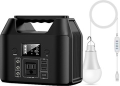 Portable Power Station 150W LiFePO4 Battery Solar Generator + 5W LED Light Bulb