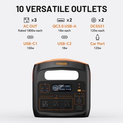 YVKKOE Portable Power Station 1800W LiFePO4 Solar Generator for Camping RV