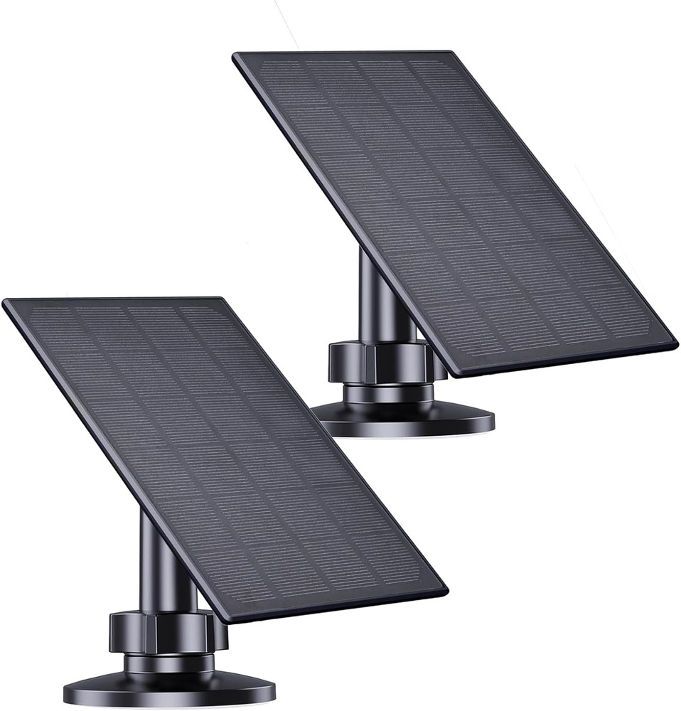 Solar Panel for Security Camera, 2W Solar Charger with Micro USB & USB-C Port fo