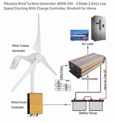 Pikasola Wind Turbine Power Generator 400W 24V – 3 Blade With Charge Controller